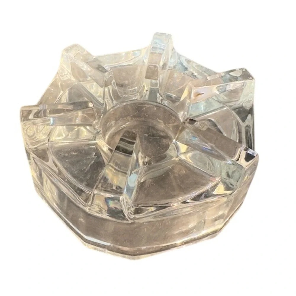 HEAVY Crystal Glass Ashtray Octagonal 6 Cigarette Rests Clear or Tealight Holder